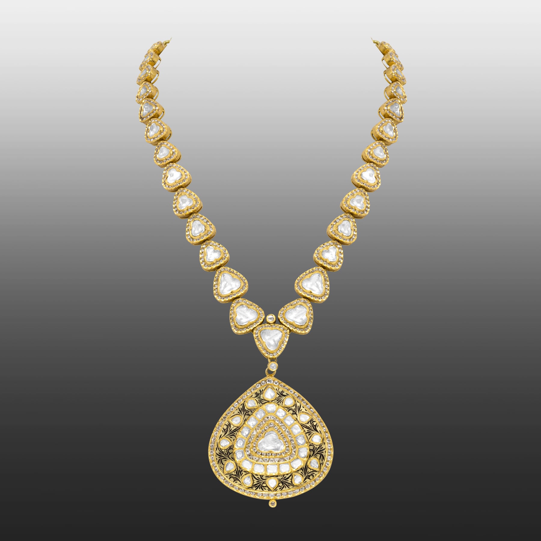 Triangular Polki Pendant with Jadai Detailing and Partash
